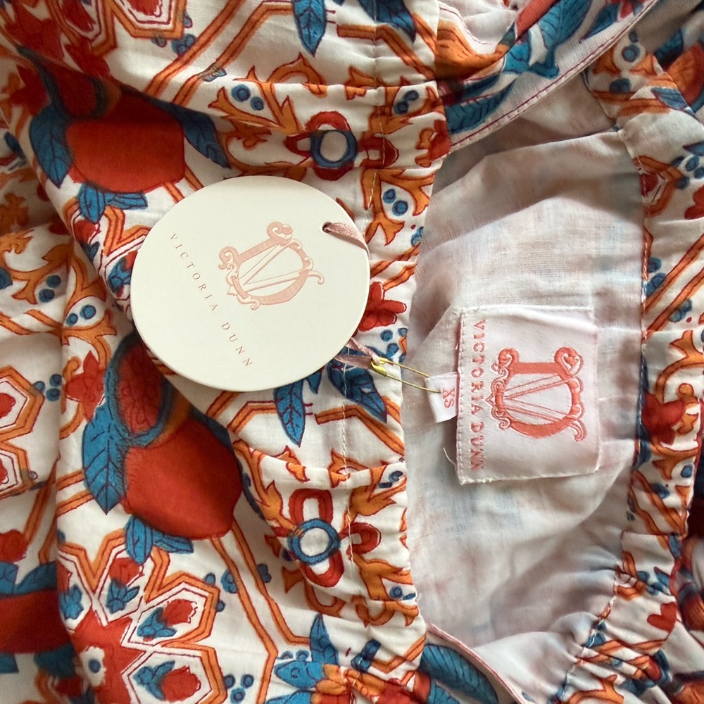 Victoria Dunn- XS, Floral Print Wrap Dress in Cream with Red & Blue Accents. NWT - Picture 8 of 8